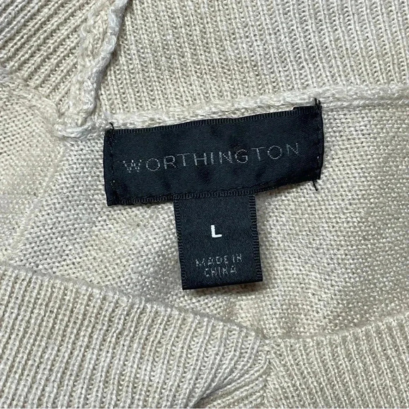 Worthington Sweater Women L Preppy Y2K Cozy V-Neck Neutral Effortless Oversized - Picture 8 of 9